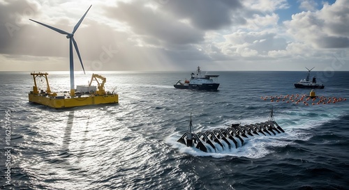 Offshore Wind Farm with Turbine Installation.