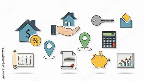 Real Estate Investment Icons - Property, Finance, and Location.