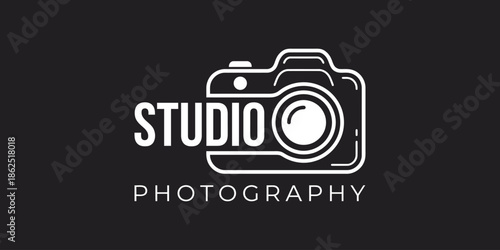 Creative studio photography logo design illustration. Inspiration vector symbol camera with line style minimalist icon design template