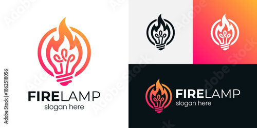 Creative smart logo design illustration. Inspiration vector symbol idea light bulb with fire icon design template