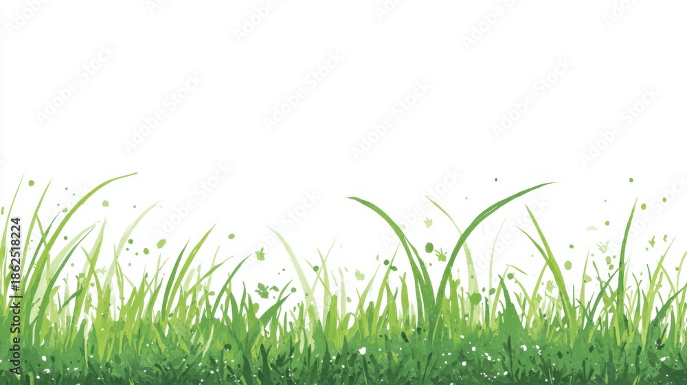 Fototapeta premium Green Grass Landscape: A vibrant, fresh, and detailed vector image presents a lush field of grass, perfect for adding a touch of natural beauty to various design projects.