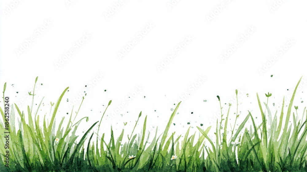 Fototapeta premium Lush Grass Illustration: A captivating depiction of vibrant, verdant blades of grass dances gracefully, inviting a sense of serenity and connection with the natural world.
