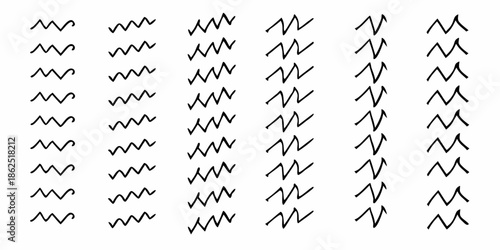 Arrangement of repetitive black wavy line patterns on a white background