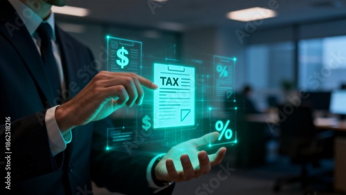 Wallpaper Mural Businessman interacting with holographic tax document Torontodigital.ca