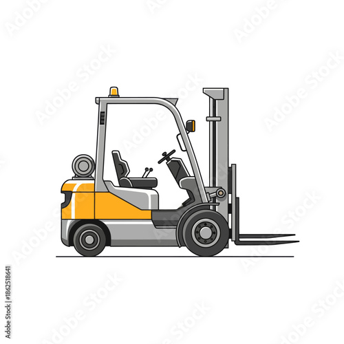 Minimalist Line Drawing of a Small Industrial Forklift with Bright Yellow Accents