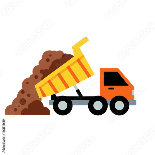 Construction vehicle pouring soil in a construction site illustrating earthmoving equipment
