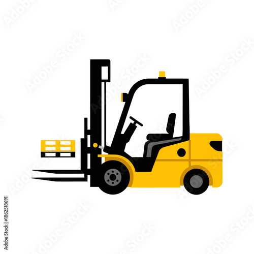 Modern yellow forklift truck navigating warehouse environment for material handling and logistics