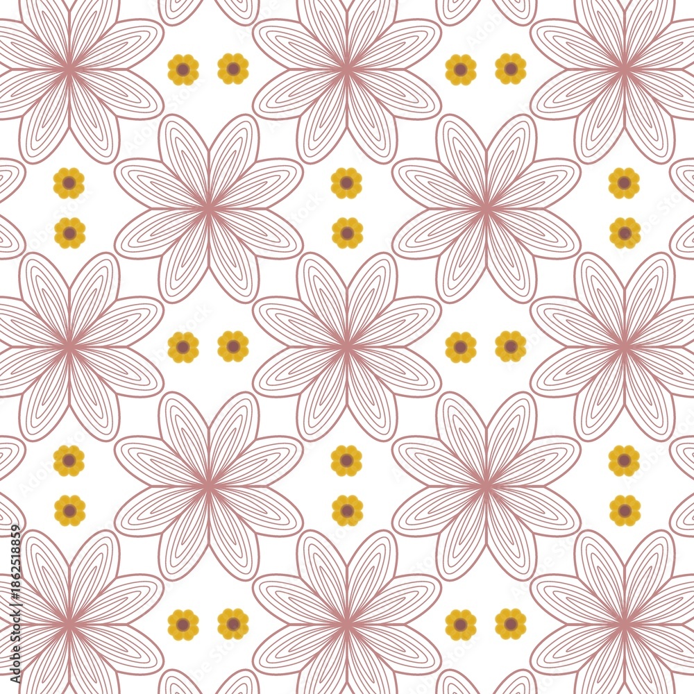 Obraz premium Seamless Floral Line Art Pattern on White Background