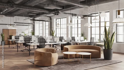 modern stylish office interior with large industrial windows.ai