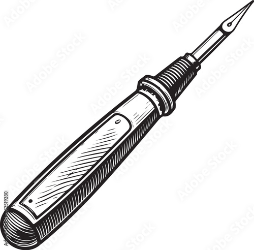 Seam ripper - Textile Industry Hand-drawn Sketch Drawing Vector Illustration, Line Linear Symbol Engraving Coloring Book, Black and White Isolated