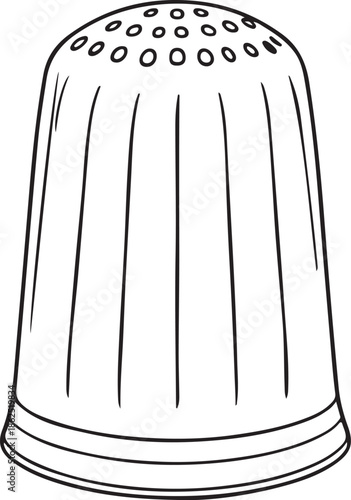 Thimble for Sewing Textile Industry Hand-drawn Sketch Drawing Vector Illustration, Line Linear Symbol Engraving Coloring Book, Black and White Isolated