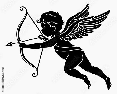 Cupid with arrow silhouette vector illustration isolated on white background