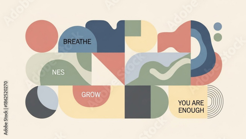 Vibrant abstract shapes with inspirational motivational text, colorful graphic design