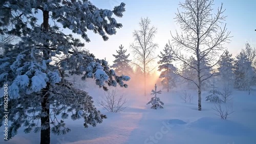 Drifting Winter Mist frosty haze Showcasing the subtle, slow movement and wisps of frosty mist drifting gently across a tranquil