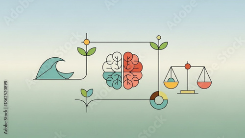 A colorful infographic featuring a brain with leaves and a scale on a gradient background