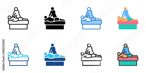 Massage icons set multiple style collection. Editable stroke 
