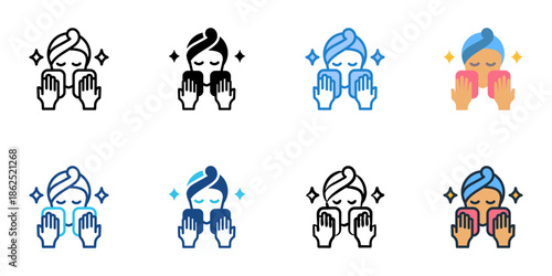 Makeup remover icons set multiple style collection. Editable stroke 
