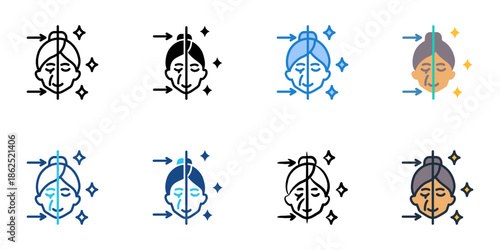 Anti aging icons set multiple style collection. Editable stroke 
