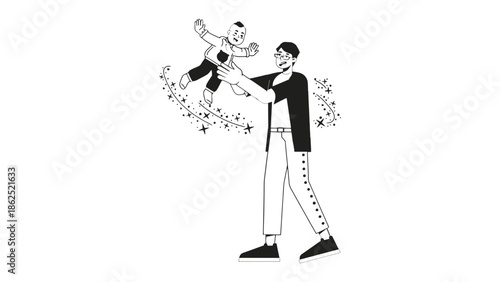 Joyful father tossing his happy baby in the air with a sense of playful fun