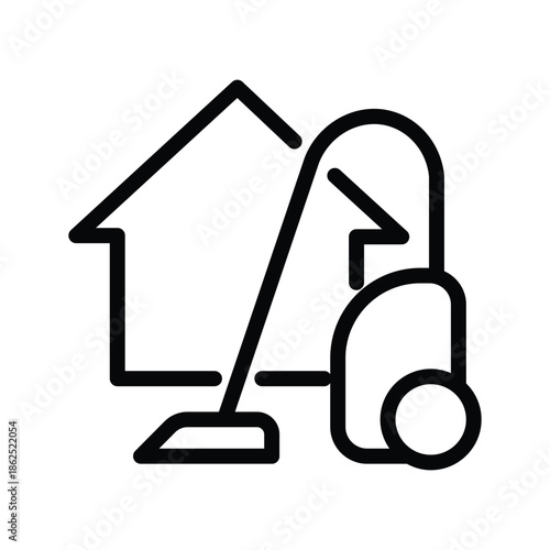 Minimal line icon of a house with a vacuum cleaner symbolizing home cleaning service hygiene and household maintenance