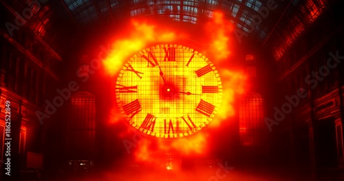 Dramatic Clock Display Illuminating Grand Hall