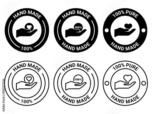 Handmade Product Labels Pack with Heart-in-Hand Symbol and Authenticity Text for Artisan Branding