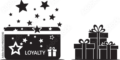 A black and white illustration of loyalty rewards