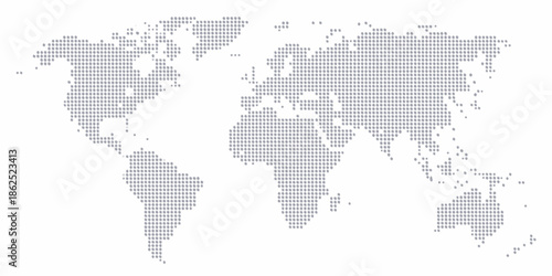 A dotted world map illustration showcasing global geography and international connections