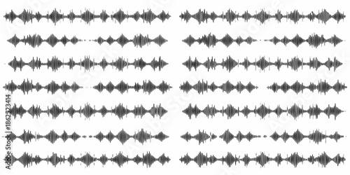 Abstract waveform patterns displayed in multiple rows on a white background
