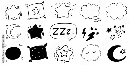 Collection of charming hand drawn doodles featuring stars moons and dream elements