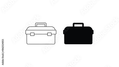 Simple icons of a toolbox in outline and solid black on a white background