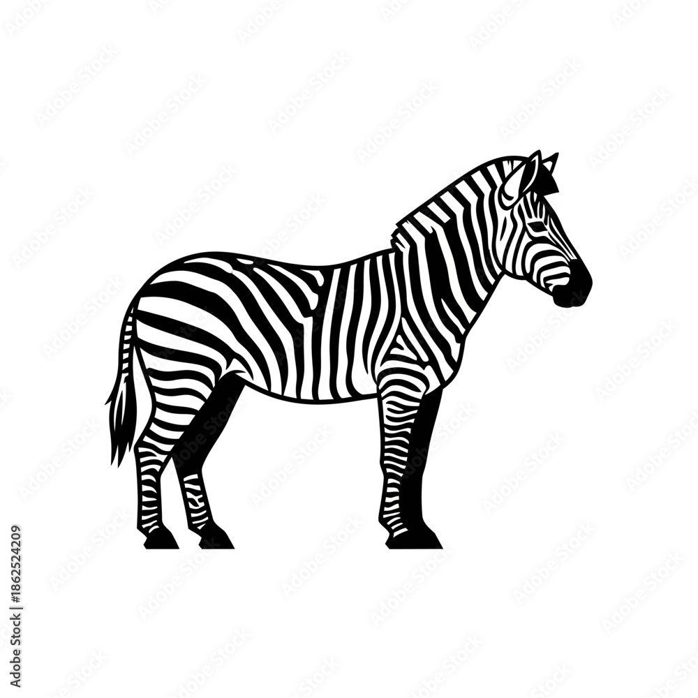 Obraz premium Black and White Zebra Standing Sideways.