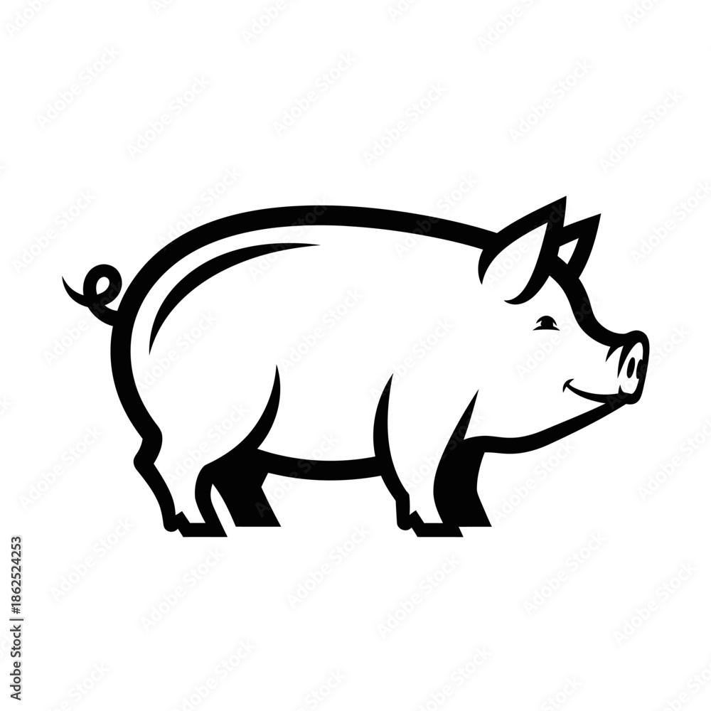 Obraz premium Simple Black and White Pig Illustration.