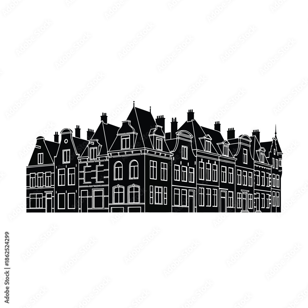 Fototapeta premium Traditional Dutch houses row silhouette vector