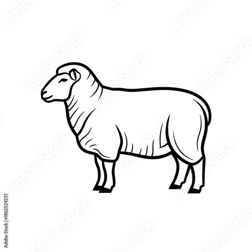 Sheep Standing Profile Simple Line Drawing.