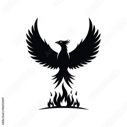 Phoenix rising from fire silhouette vector illustration