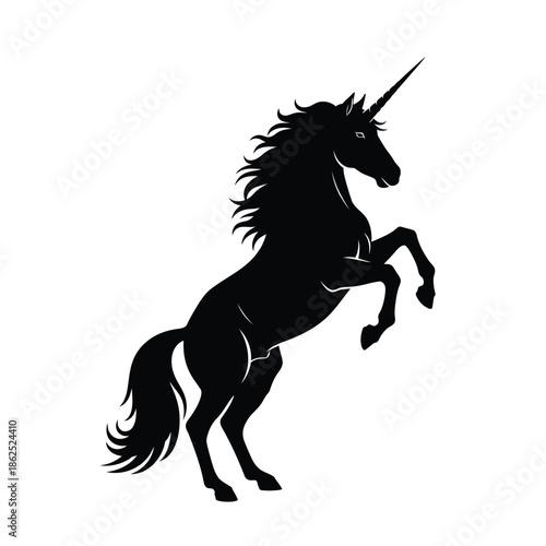 Unicorn silhouette rearing horse vector illustration