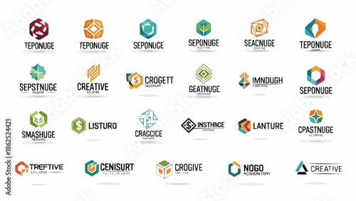 Collection of Abstract Geometric Logos with Hexagonal and Circular Shapes for Modern Business Branding.