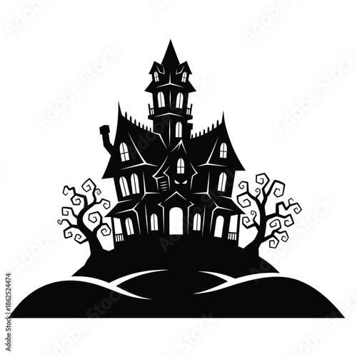 Haunted house silhouette for Halloween vector illustration