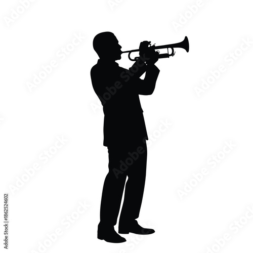 Trumpet player silhouette jazz musician vector illustration