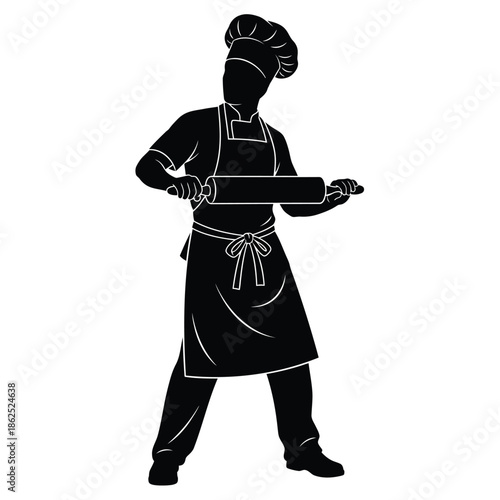 Baker silhouette holding rolling pin in apron