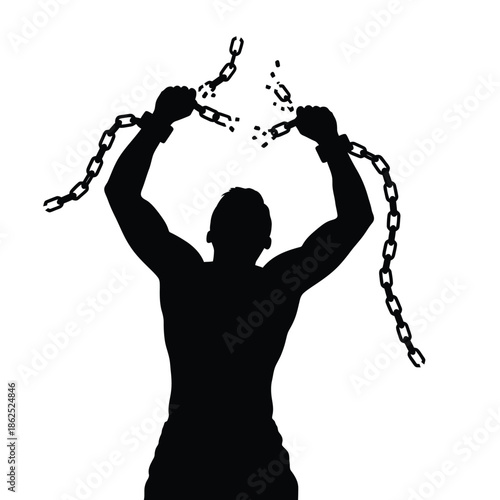 Man breaking chains silhouette for freedom concept