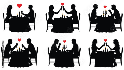 Couple enjoying romantic dinner together silhouette
