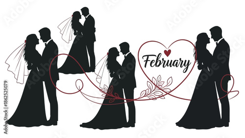 Couple silhouette illustration for february