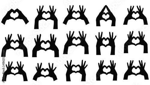 Hand gestures forming heart shapes in various positions