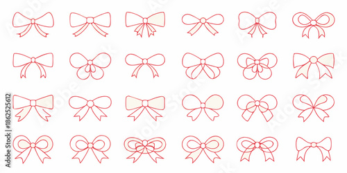 A collection of delicate red bows arranged in a neat repeating grid pattern
