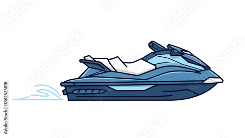 Bright Blue Jet Ski Riding on Water with Splashes Indicating Motion
