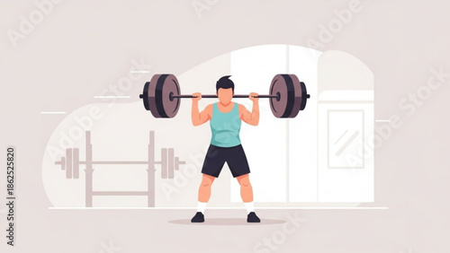 A man lifting weights in a gym with a barbell and dumbbells around him