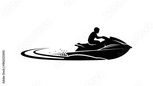 Sleek black silhouette showcasing a personal watercraft speeding across the water, representing exhilarating aquatic recreation and summer fun