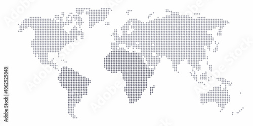 A dotted world map illustration representing global connections and geographical boundaries